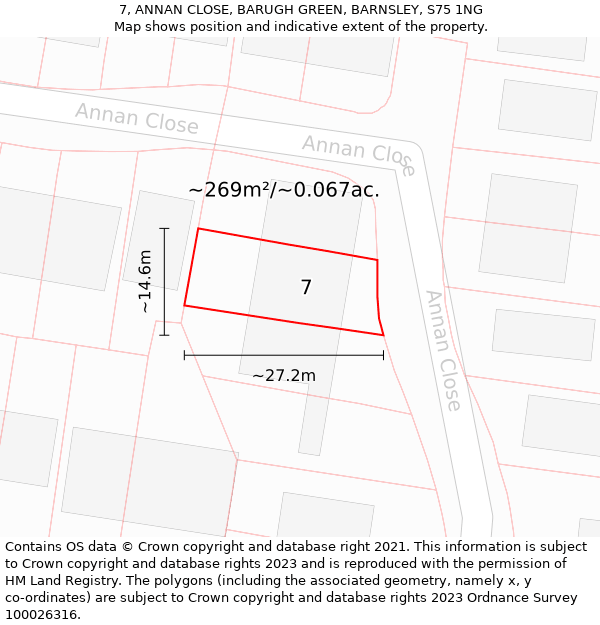 7, ANNAN CLOSE, BARUGH GREEN, BARNSLEY, S75 1NG: Plot and title map