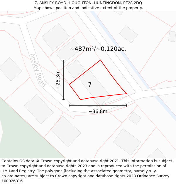 7, ANSLEY ROAD, HOUGHTON, HUNTINGDON, PE28 2DQ: Plot and title map