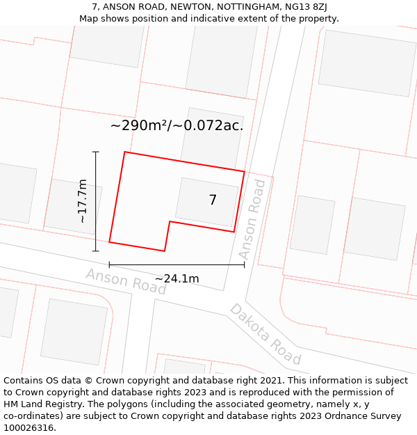 7, ANSON ROAD, NEWTON, NOTTINGHAM, NG13 8ZJ: Plot and title map