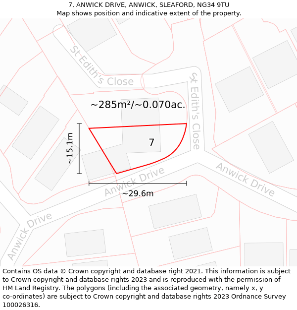 7, ANWICK DRIVE, ANWICK, SLEAFORD, NG34 9TU: Plot and title map