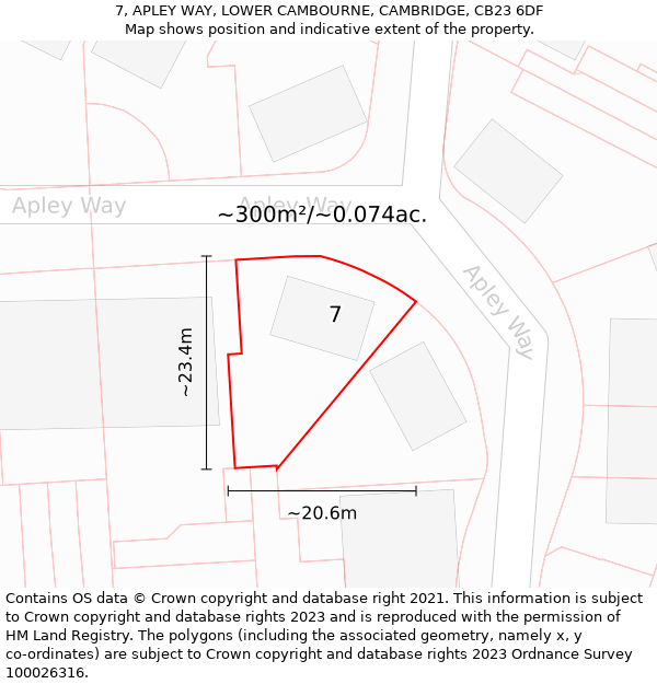 7, APLEY WAY, LOWER CAMBOURNE, CAMBRIDGE, CB23 6DF: Plot and title map