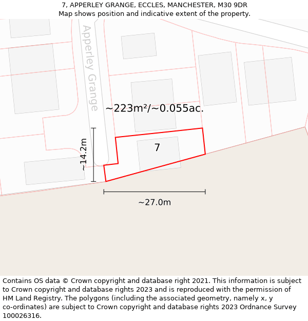 7, APPERLEY GRANGE, ECCLES, MANCHESTER, M30 9DR: Plot and title map