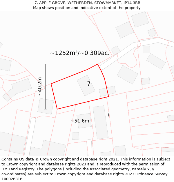 7, APPLE GROVE, WETHERDEN, STOWMARKET, IP14 3RB: Plot and title map