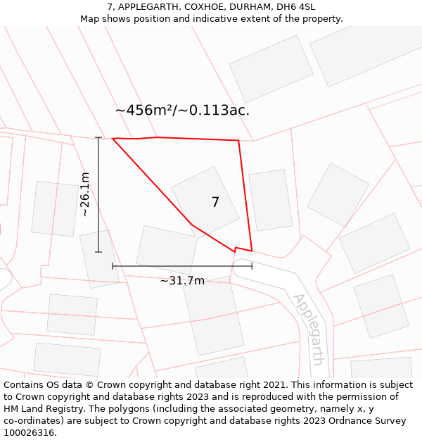 7, APPLEGARTH, COXHOE, DURHAM, DH6 4SL: Plot and title map