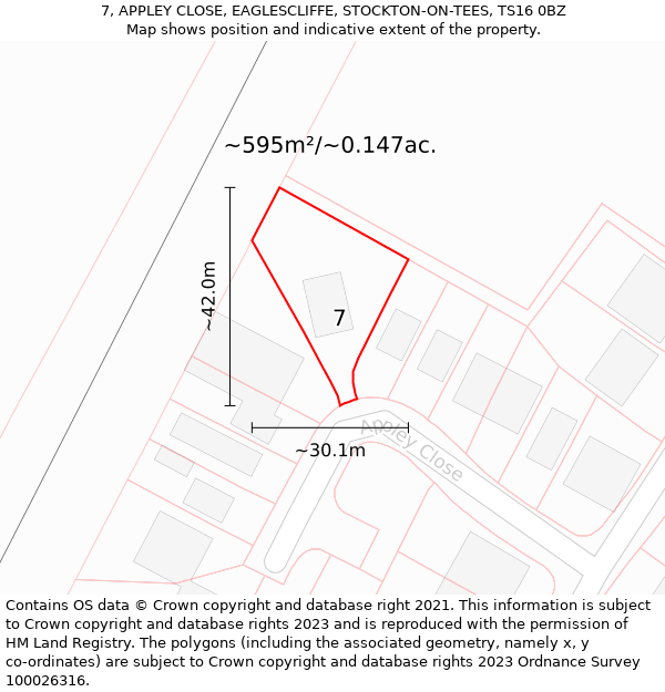 7, APPLEY CLOSE, EAGLESCLIFFE, STOCKTON-ON-TEES, TS16 0BZ: Plot and title map