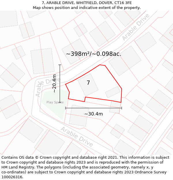 7, ARABLE DRIVE, WHITFIELD, DOVER, CT16 3FE: Plot and title map