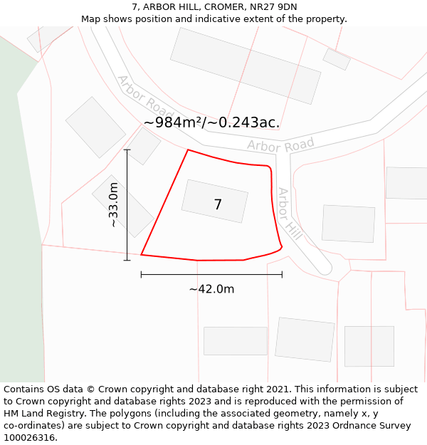 7, ARBOR HILL, CROMER, NR27 9DN: Plot and title map