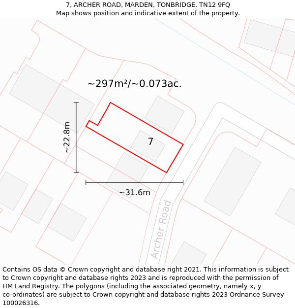 7, ARCHER ROAD, MARDEN, TONBRIDGE, TN12 9FQ: Plot and title map