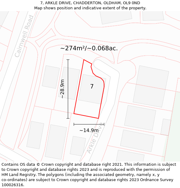 7, ARKLE DRIVE, CHADDERTON, OLDHAM, OL9 0ND: Plot and title map