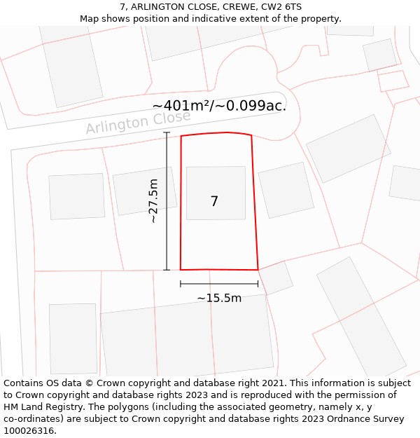 7, ARLINGTON CLOSE, CREWE, CW2 6TS: Plot and title map