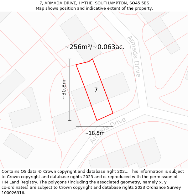 7, ARMADA DRIVE, HYTHE, SOUTHAMPTON, SO45 5BS: Plot and title map