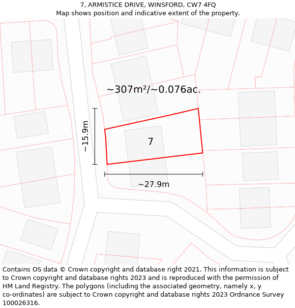 7, ARMISTICE DRIVE, WINSFORD, CW7 4FQ: Plot and title map