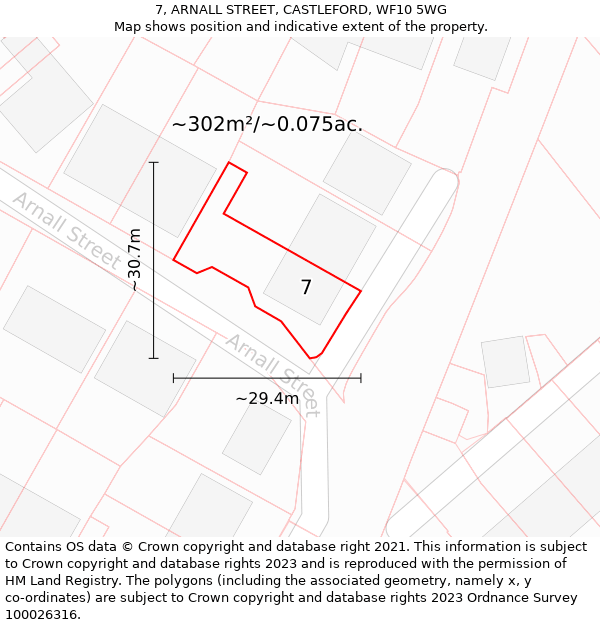 7, ARNALL STREET, CASTLEFORD, WF10 5WG: Plot and title map