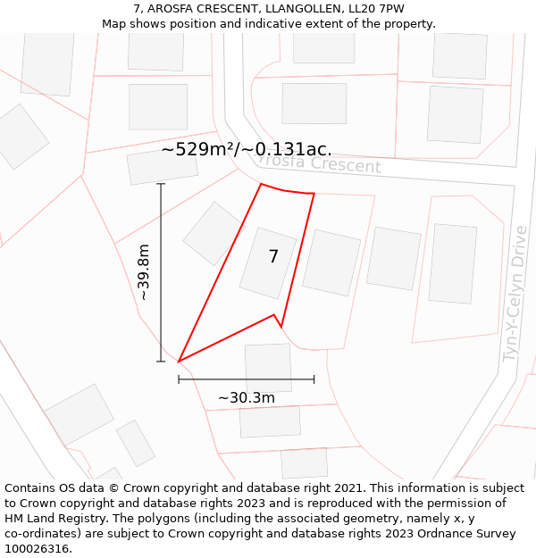 7, AROSFA CRESCENT, LLANGOLLEN, LL20 7PW: Plot and title map