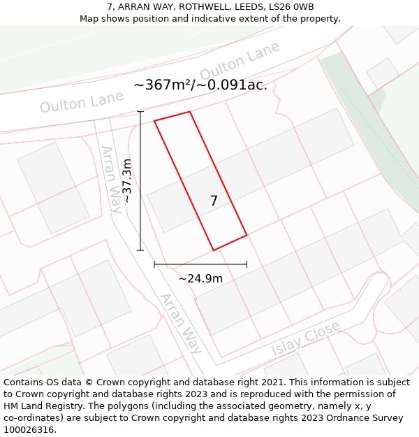 7, ARRAN WAY, ROTHWELL, LEEDS, LS26 0WB: Plot and title map