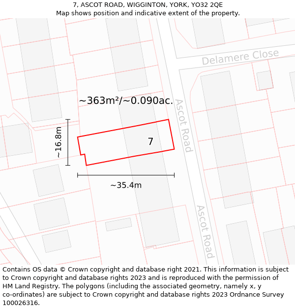 7, ASCOT ROAD, WIGGINTON, YORK, YO32 2QE: Plot and title map