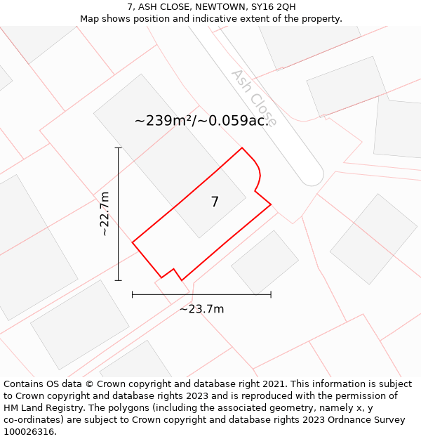 7, ASH CLOSE, NEWTOWN, SY16 2QH: Plot and title map