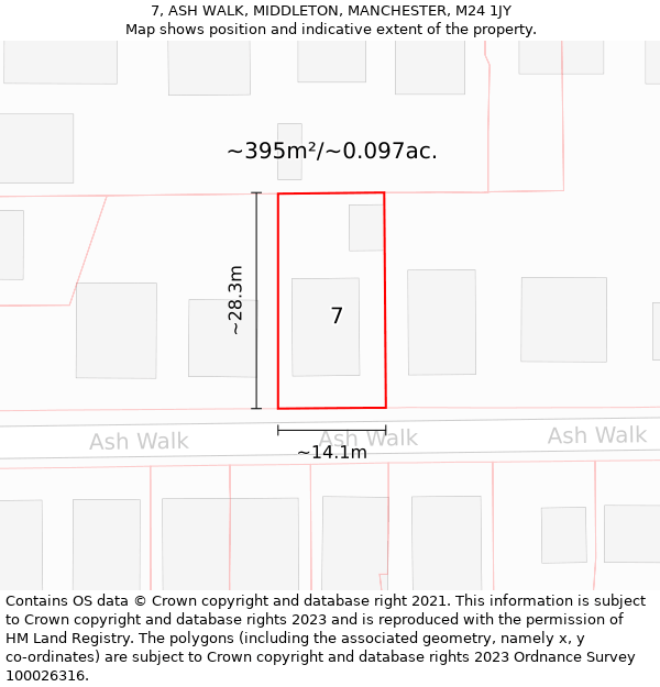 7, ASH WALK, MIDDLETON, MANCHESTER, M24 1JY: Plot and title map