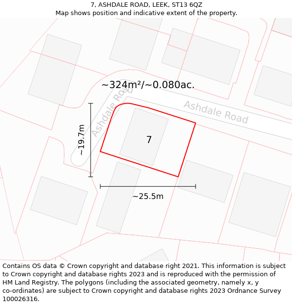 7, ASHDALE ROAD, LEEK, ST13 6QZ: Plot and title map