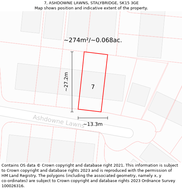 7, ASHDOWNE LAWNS, STALYBRIDGE, SK15 3GE: Plot and title map