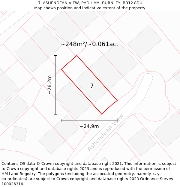 7, ASHENDEAN VIEW, PADIHAM, BURNLEY, BB12 8DU: Plot and title map