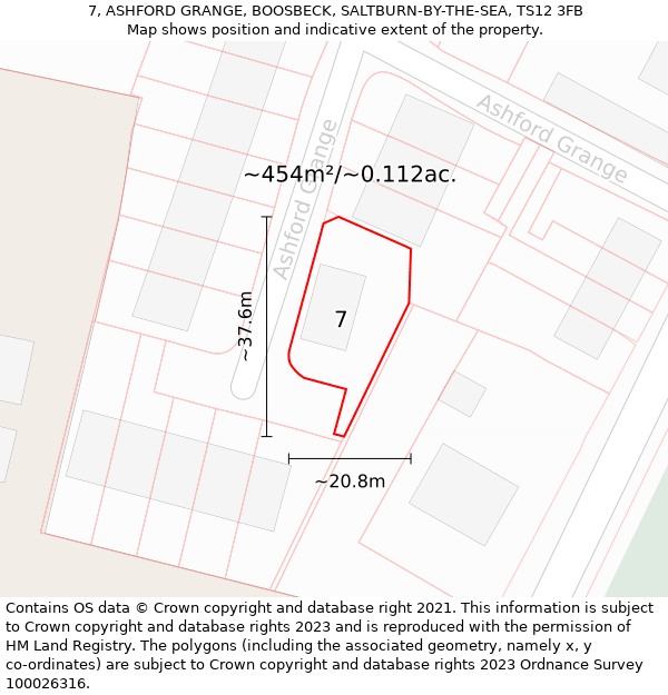 7, ASHFORD GRANGE, BOOSBECK, SALTBURN-BY-THE-SEA, TS12 3FB: Plot and title map