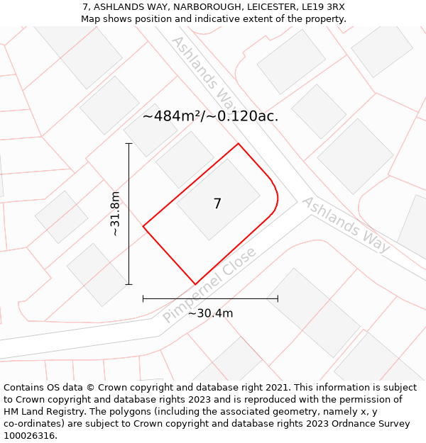 7, ASHLANDS WAY, NARBOROUGH, LEICESTER, LE19 3RX: Plot and title map