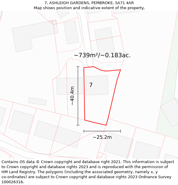 7, ASHLEIGH GARDENS, PEMBROKE, SA71 4AR: Plot and title map