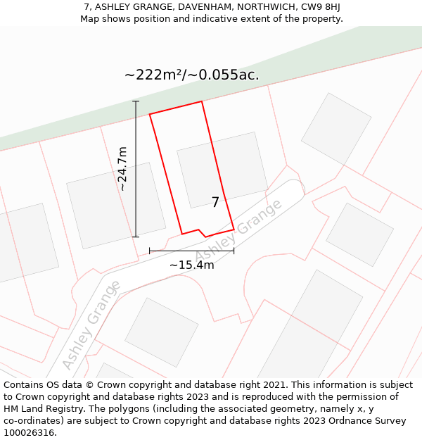 7, ASHLEY GRANGE, DAVENHAM, NORTHWICH, CW9 8HJ: Plot and title map