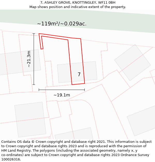 7, ASHLEY GROVE, KNOTTINGLEY, WF11 0BH: Plot and title map