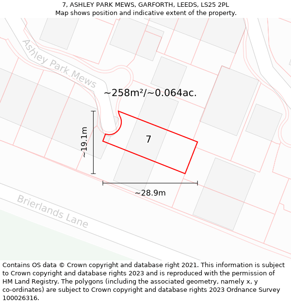 7, ASHLEY PARK MEWS, GARFORTH, LEEDS, LS25 2PL: Plot and title map