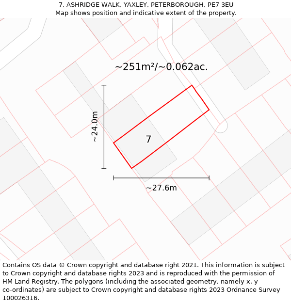 7, ASHRIDGE WALK, YAXLEY, PETERBOROUGH, PE7 3EU: Plot and title map