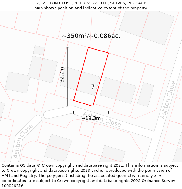 7, ASHTON CLOSE, NEEDINGWORTH, ST IVES, PE27 4UB: Plot and title map