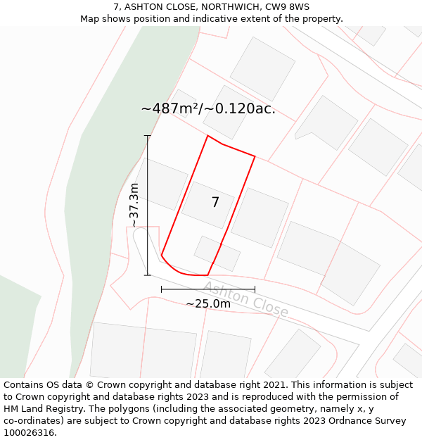 7, ASHTON CLOSE, NORTHWICH, CW9 8WS: Plot and title map