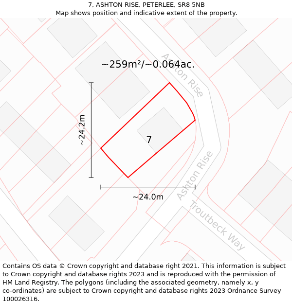 7, ASHTON RISE, PETERLEE, SR8 5NB: Plot and title map