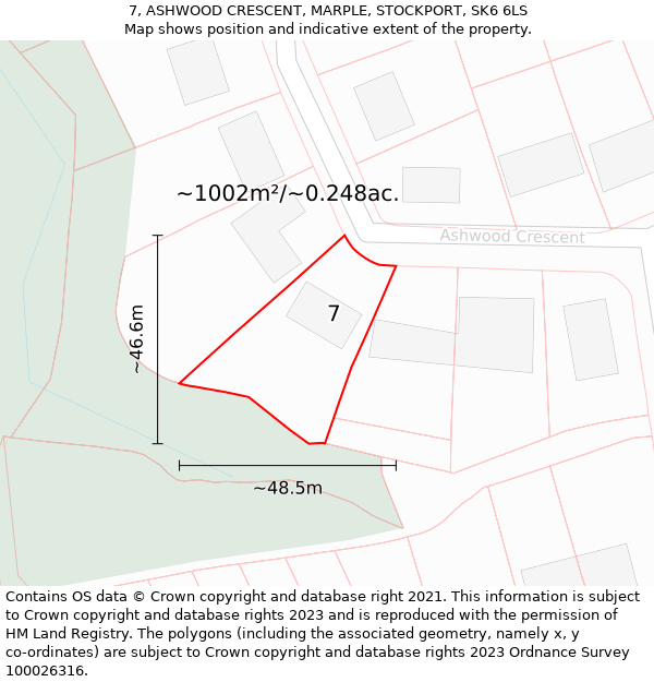 7, ASHWOOD CRESCENT, MARPLE, STOCKPORT, SK6 6LS: Plot and title map