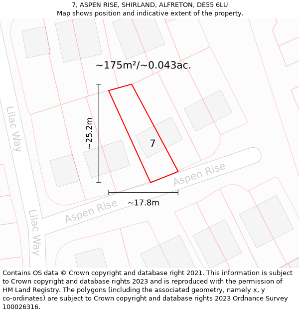 7, ASPEN RISE, SHIRLAND, ALFRETON, DE55 6LU: Plot and title map