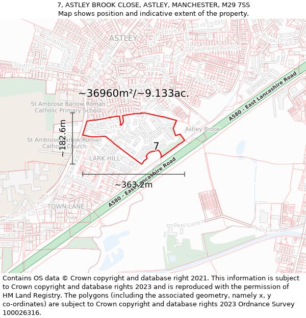 7, ASTLEY BROOK CLOSE, ASTLEY, MANCHESTER, M29 7SS: Plot and title map