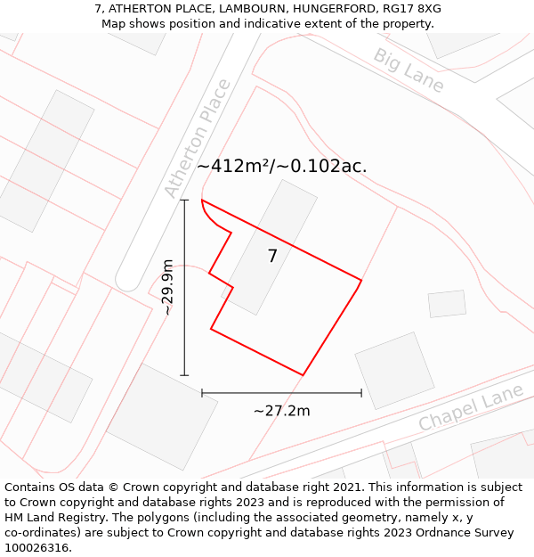 7, ATHERTON PLACE, LAMBOURN, HUNGERFORD, RG17 8XG: Plot and title map