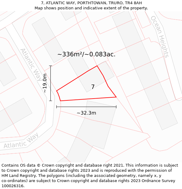 7, ATLANTIC WAY, PORTHTOWAN, TRURO, TR4 8AH: Plot and title map