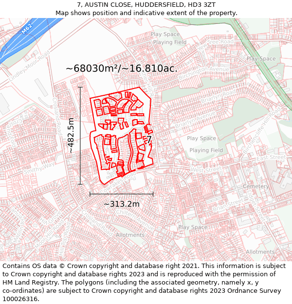 7, AUSTIN CLOSE, HUDDERSFIELD, HD3 3ZT: Plot and title map