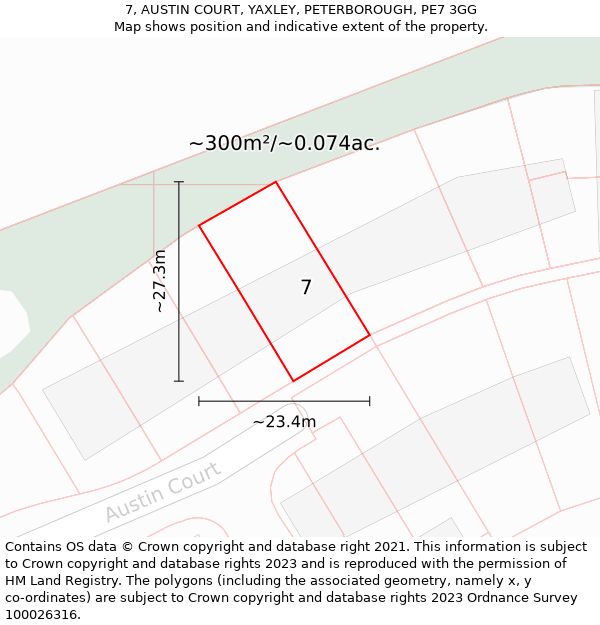 7, AUSTIN COURT, YAXLEY, PETERBOROUGH, PE7 3GG: Plot and title map