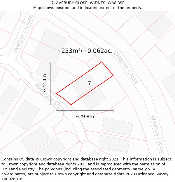 7, AVEBURY CLOSE, WIDNES, WA8 3SF: Plot and title map