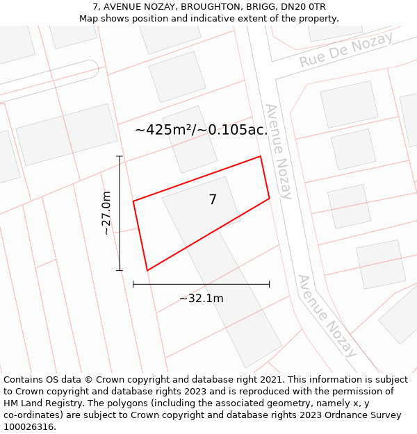 7, AVENUE NOZAY, BROUGHTON, BRIGG, DN20 0TR: Plot and title map