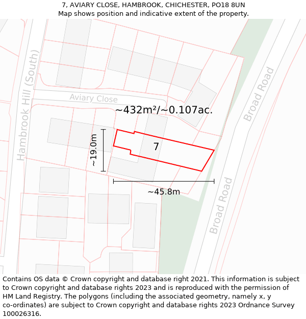 7, AVIARY CLOSE, HAMBROOK, CHICHESTER, PO18 8UN: Plot and title map