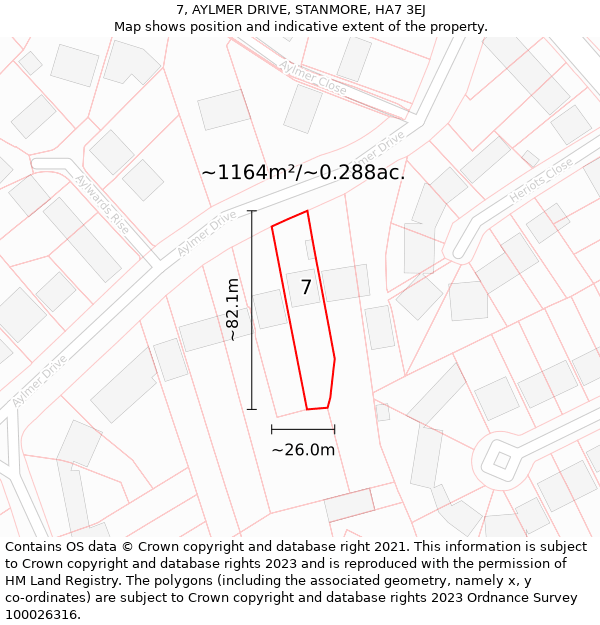 7, AYLMER DRIVE, STANMORE, HA7 3EJ: Plot and title map