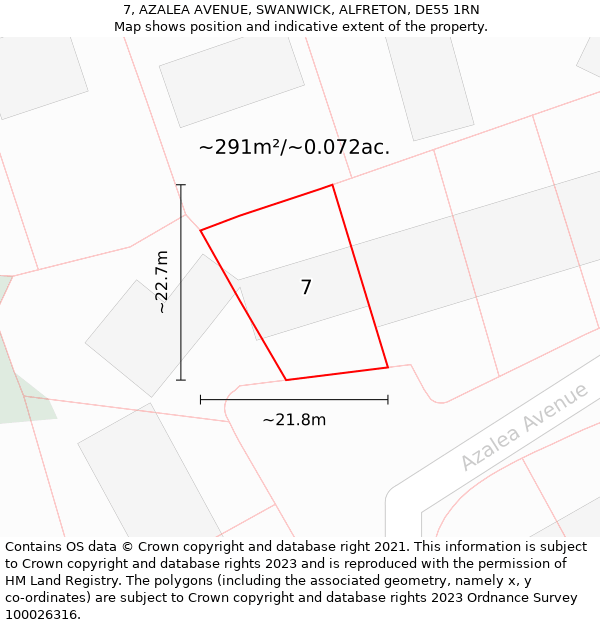 7, AZALEA AVENUE, SWANWICK, ALFRETON, DE55 1RN: Plot and title map