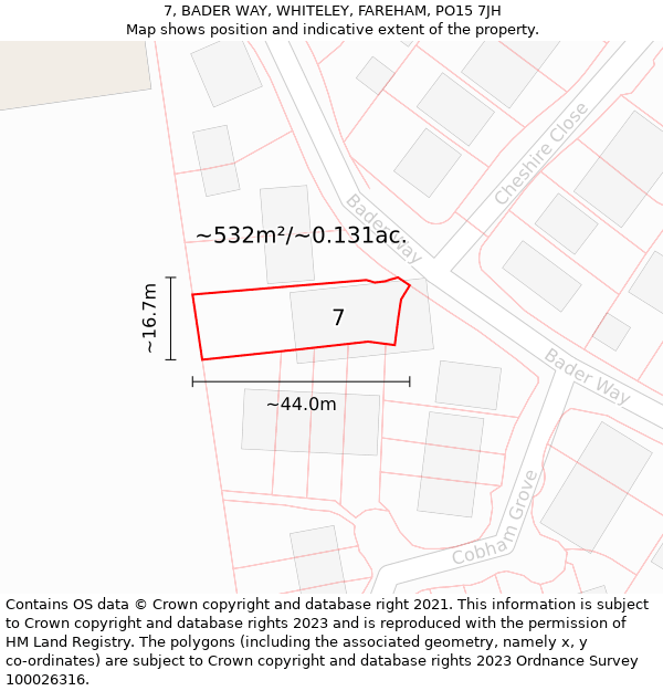 7, BADER WAY, WHITELEY, FAREHAM, PO15 7JH: Plot and title map