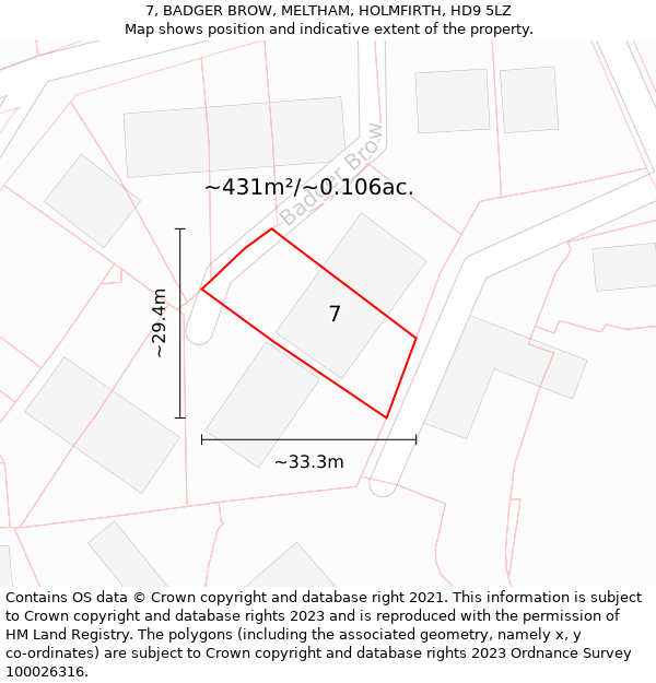 7, BADGER BROW, MELTHAM, HOLMFIRTH, HD9 5LZ: Plot and title map