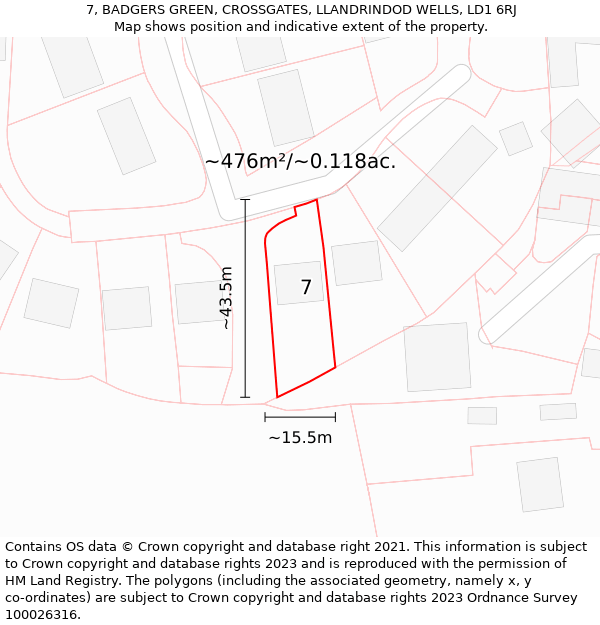 7, BADGERS GREEN, CROSSGATES, LLANDRINDOD WELLS, LD1 6RJ: Plot and title map